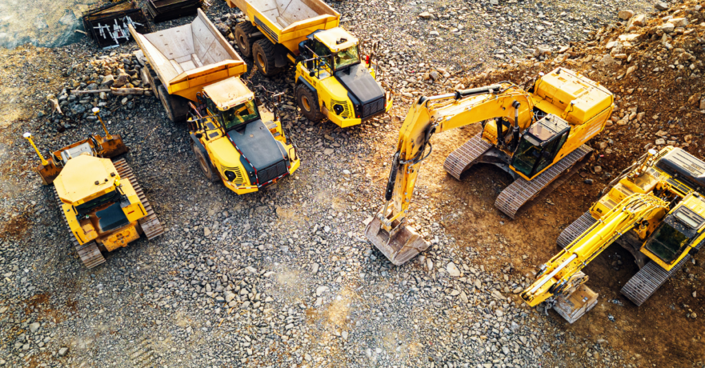 Construction equipment in a lot